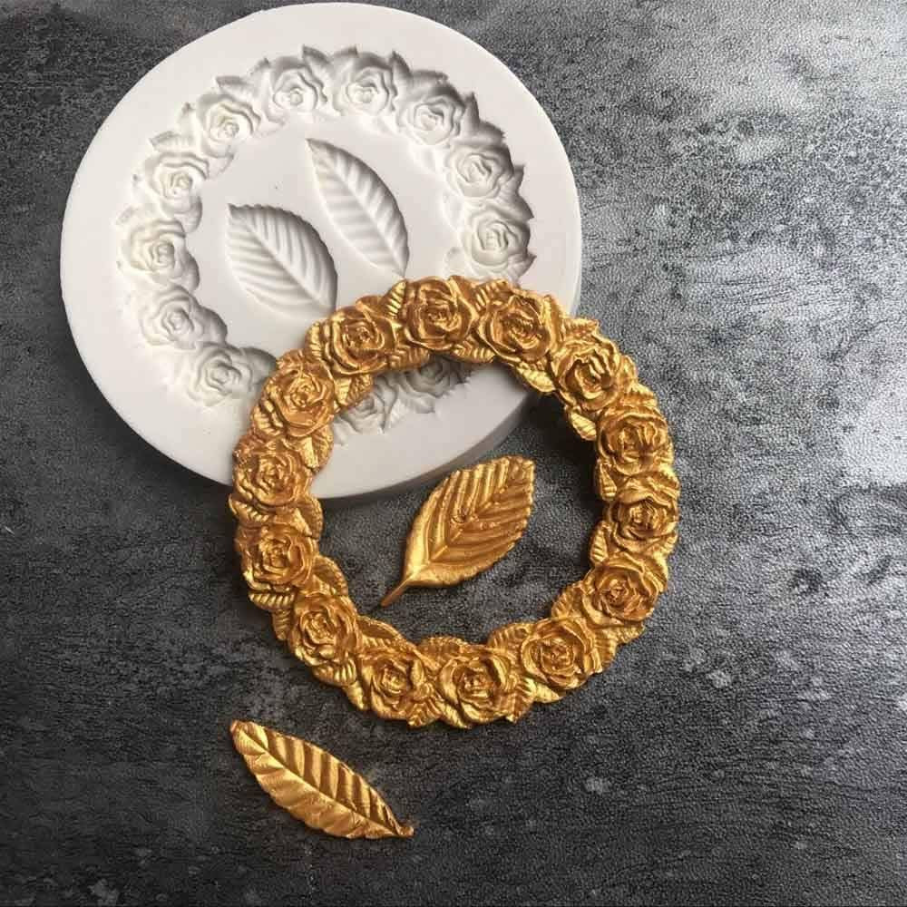 Circle Rose Flower Fondant Mold Cake Silicone Mold Garland and Leaf Chocolate Candy Jelly Mold Ca... | Amazon (US)