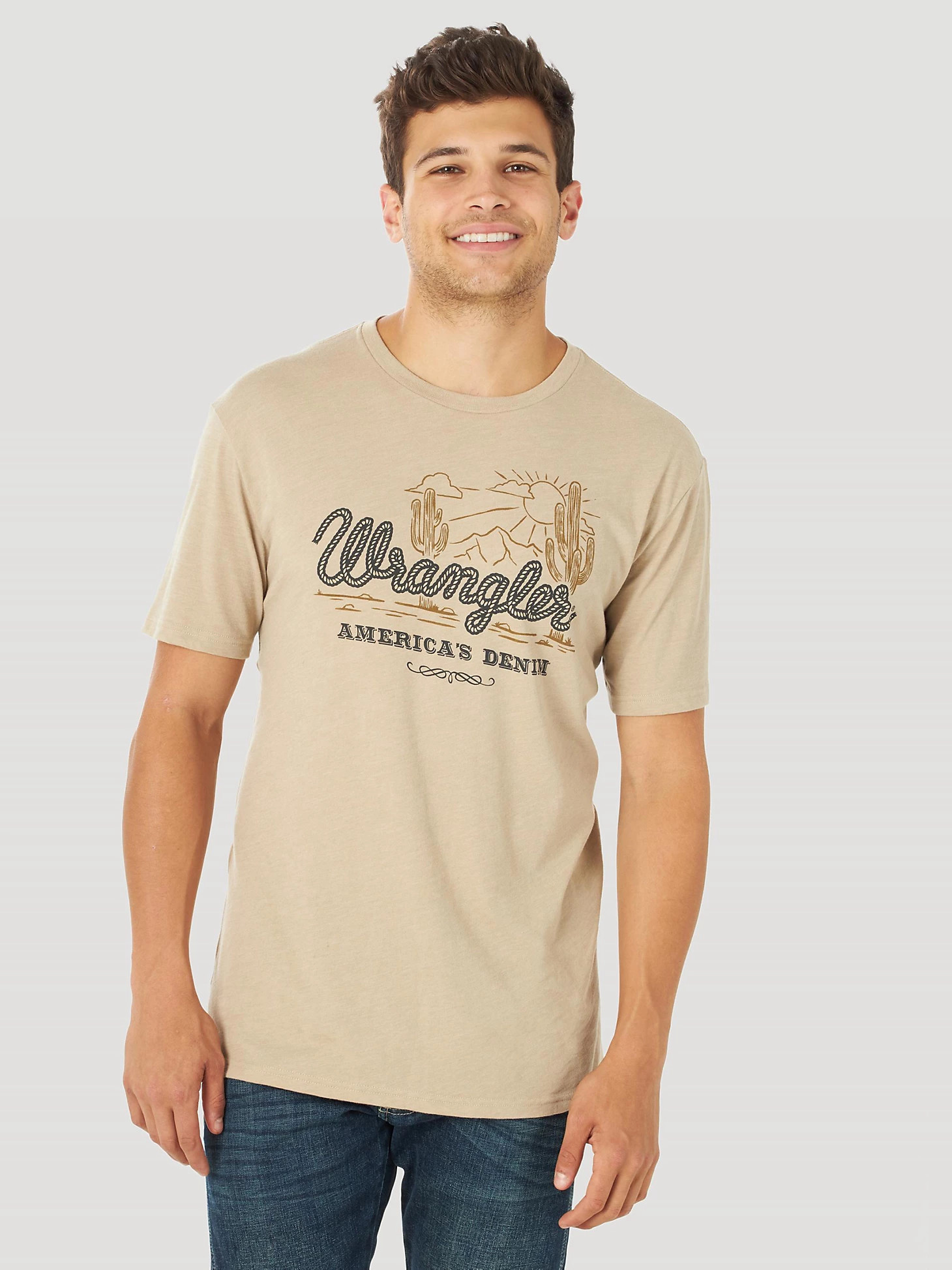 Men's Short Sleeve America's Denim Graphic T-Shirt in Khaki Heather | Wrangler