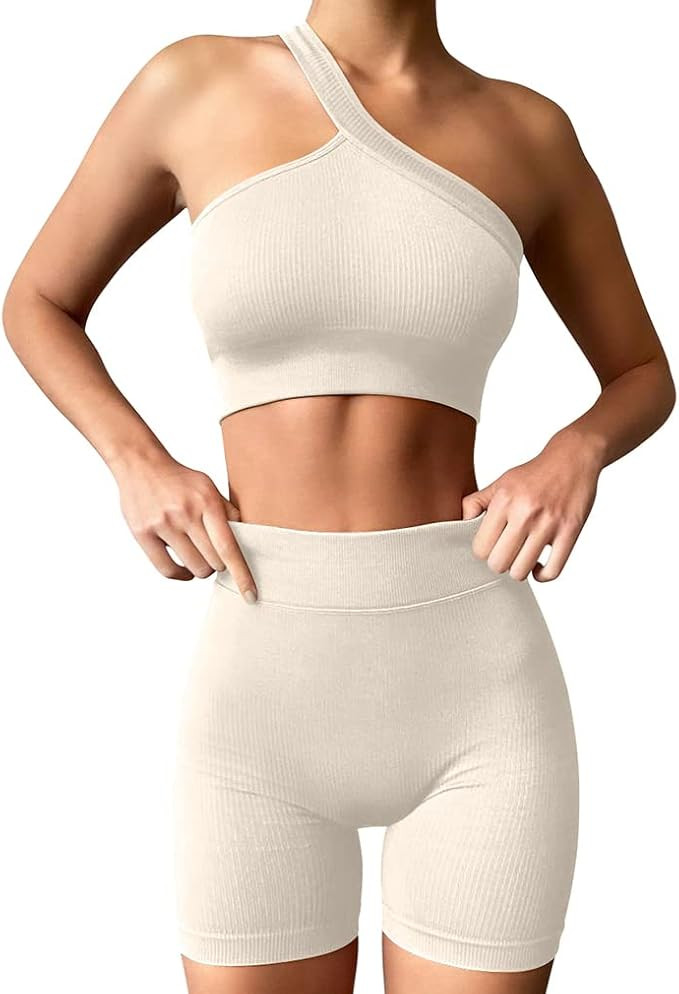 HYZ Women's Seamless 2 Piece Workout Sets Ribbed Tank Two Piece High Waist Gym Outfit Yoga Shorts... | Amazon (US)