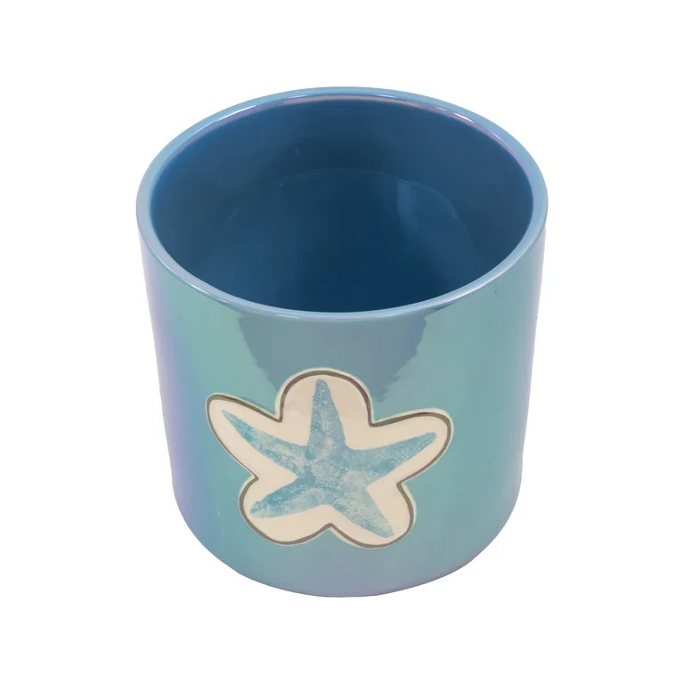 Mainstays 8.1" x 8.1" x 7.8" Round Blue Paradise Ceramic Starfish Planter | Walmart (US)