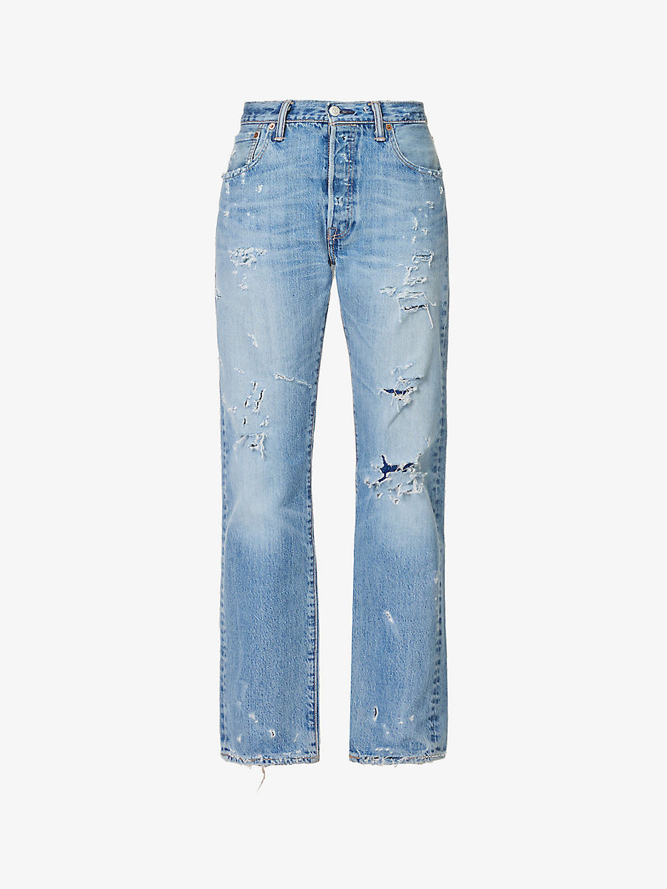 Heavy distressed straight-leg mid-rise jeans | Selfridges