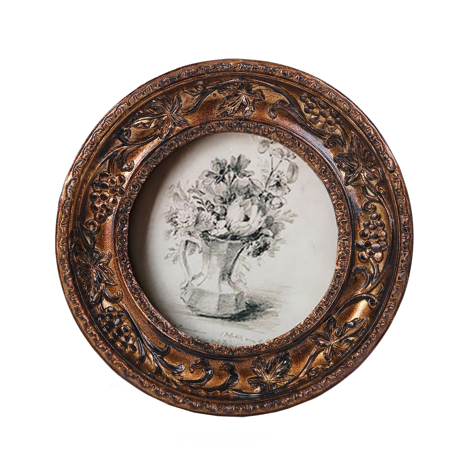 SIKOO Small Vintage 3×3 Round Picture Frame Antique Ornate Mini Photo Frame Vintage Wall Decor, ... | Amazon (US)