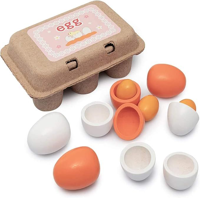 6PCS Egg Kitchen Toys, Wooden Toy Food, Kids Play Food Cooking DIY Kitchen Pretend Play Food Set,... | Amazon (US)