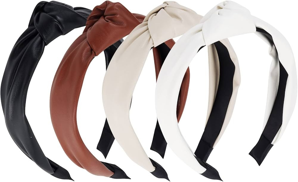 YISSION 4PCS Knotted Headbands for Women Girls Non Slip Leather Headband Wide Head Band Fashion H... | Amazon (US)