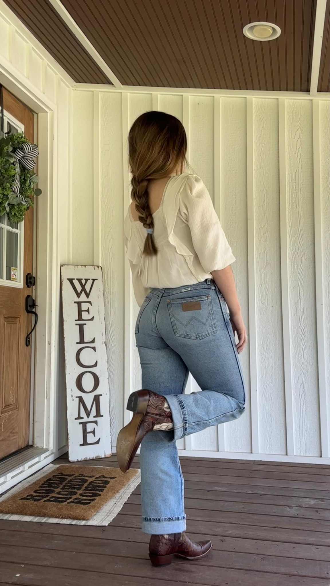 Slow Sundays and comfy fits for church! Dan Post cowhide tooled leather boots, wrangler jeans, and a cute flowy top!

#LTKShoeCrush #LTKSummerEdit #LTKFamily