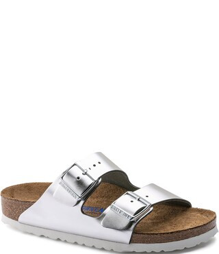 Women's Arizona Soft Footbed Double Banded Buckle Detail Metallic Sandals | Dillard's