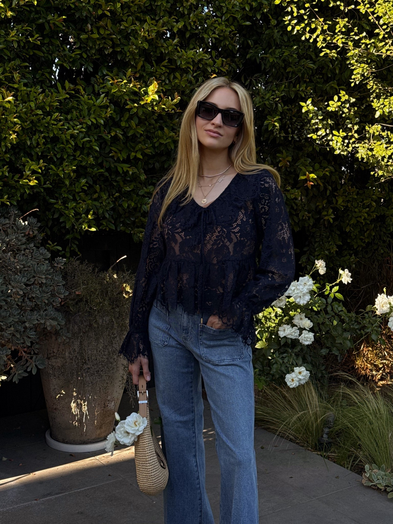 First outdoor dinner of the season. Loving lace & raffia details at the moment @michaelkors-us -us  @dillards #mkpartner