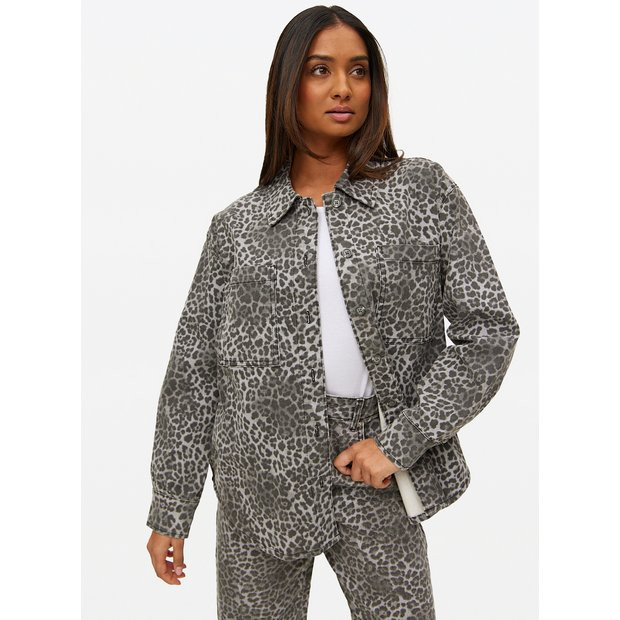 Grey Leopard Print Relaxed Co-ord Denim Shirt 12 | Tu Clothing