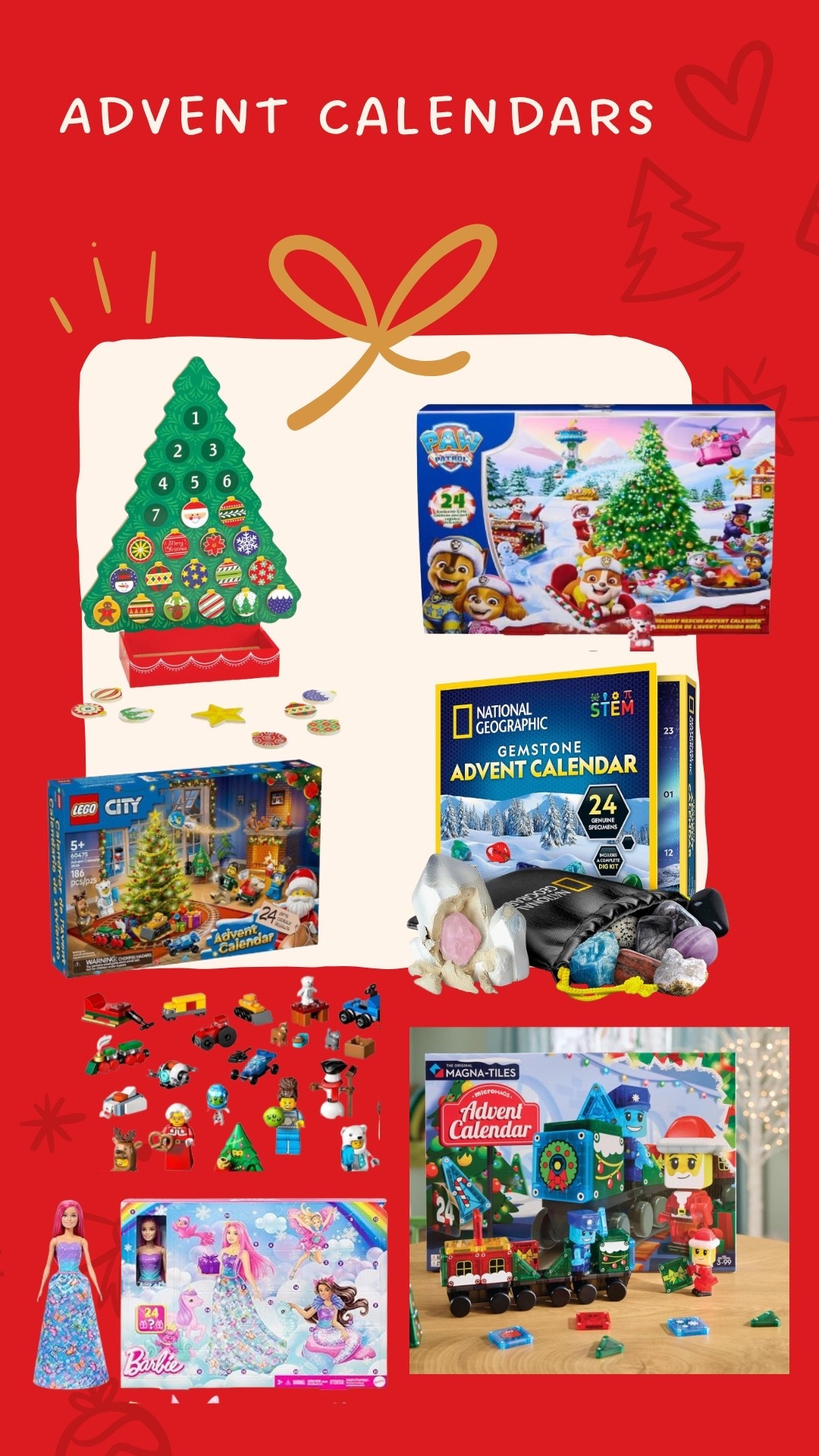Advent calendars for kids!

LEGO advent calendar 
Paw Patrol advent calendar 
Barbie advent calendar 
Magna Tiles advent calendar 
Magnetic tiles advent calendar 
Children’s advent calendars
Gem advent calendar 
Dinosaur advent calendar 



#LTKKids #LTKFamily