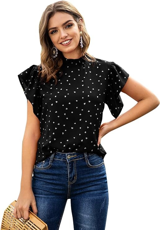 Lilosy Women Casual Ruffle Short Sleeve Work Blouse Elegant Office Top | Amazon (US)