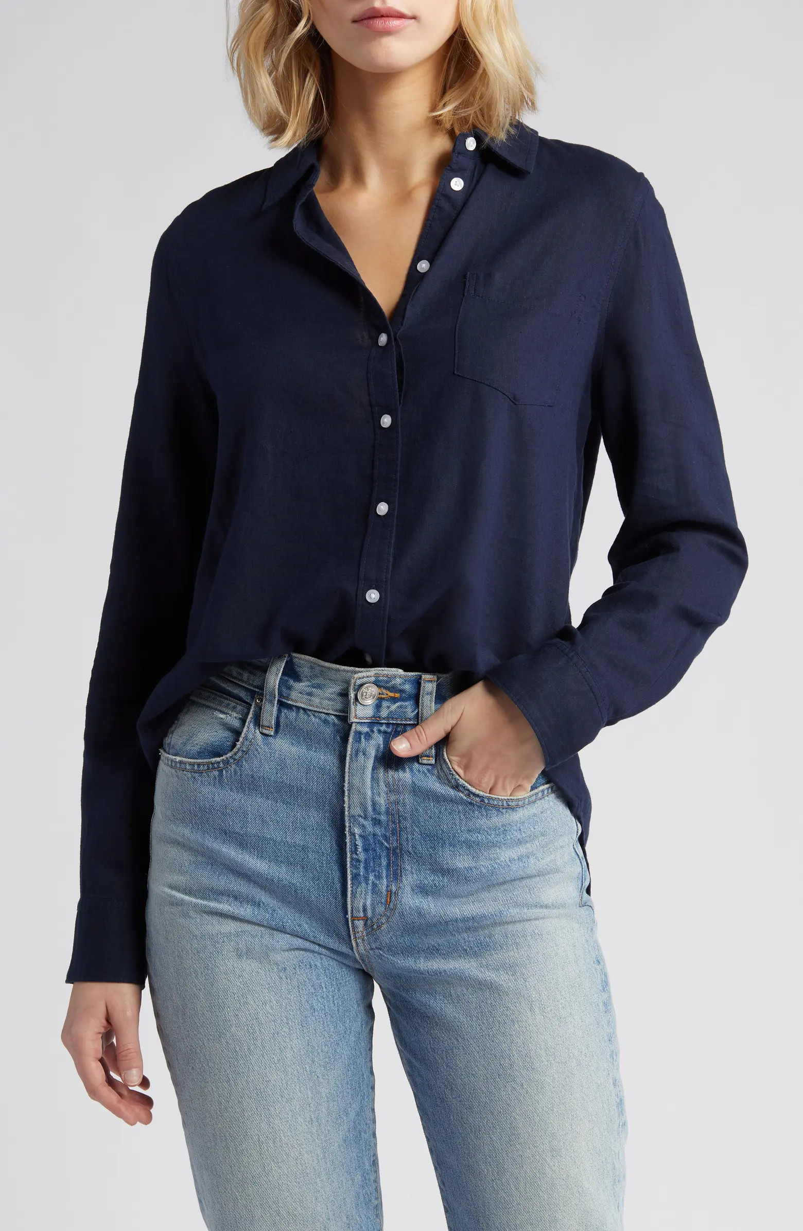 Linen Blend Button-Up Shirt | Nordstrom