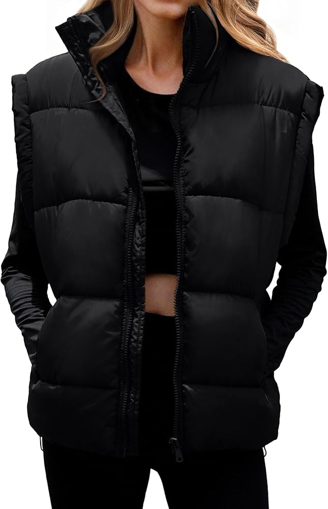 Polu Womens Puffer Vests Oversized Outerwear Vests Stand Collar Sleeveless Padded Puffer Jackets ... | Amazon (US)