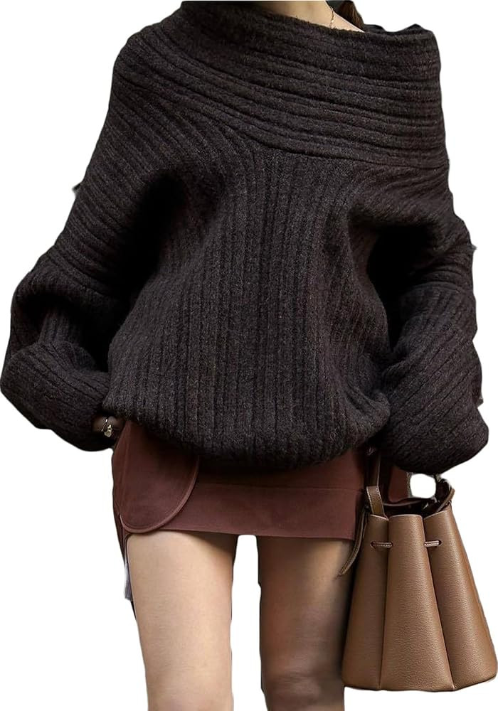 LETSVDO Women's Off The Shoulder Sweater Oversized Batwing Sleeve Knit Asymmetrical Chunky Slouch... | Amazon (US)