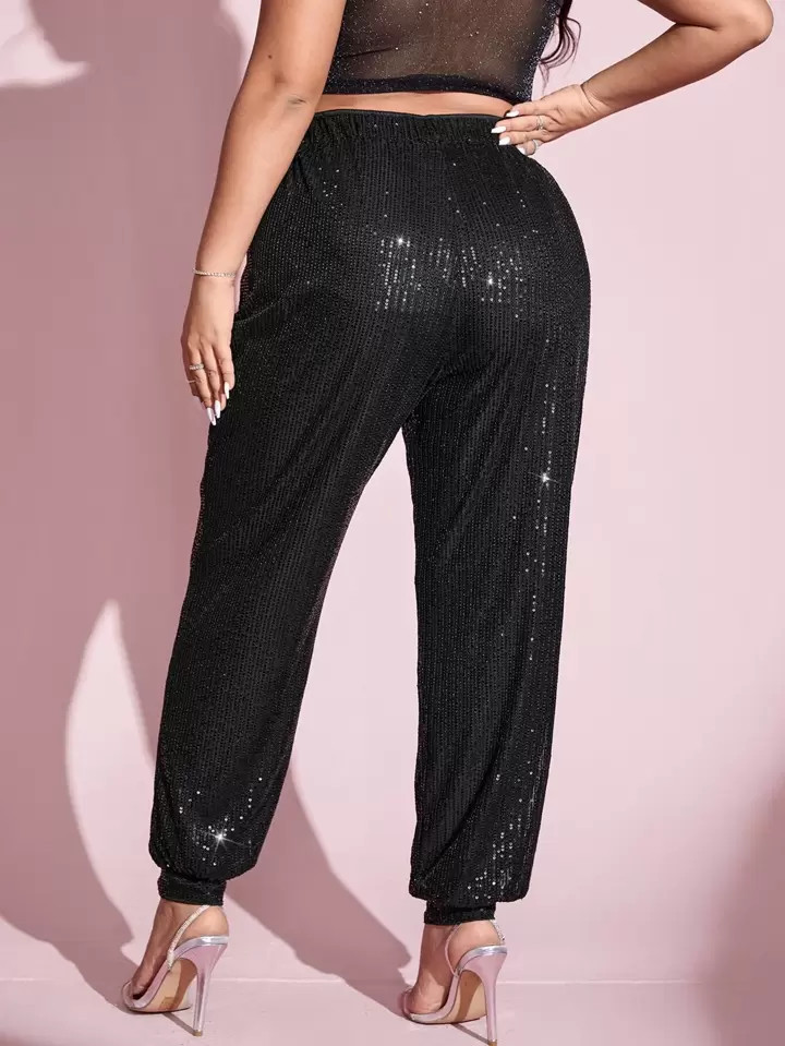 SHEIN SXY Plus High Waist Sequin Carrot Pants | SHEIN