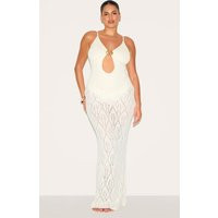 Plus Cream Crochet Maxi Knot Detail Beach Skirt | PrettyLittleThing US