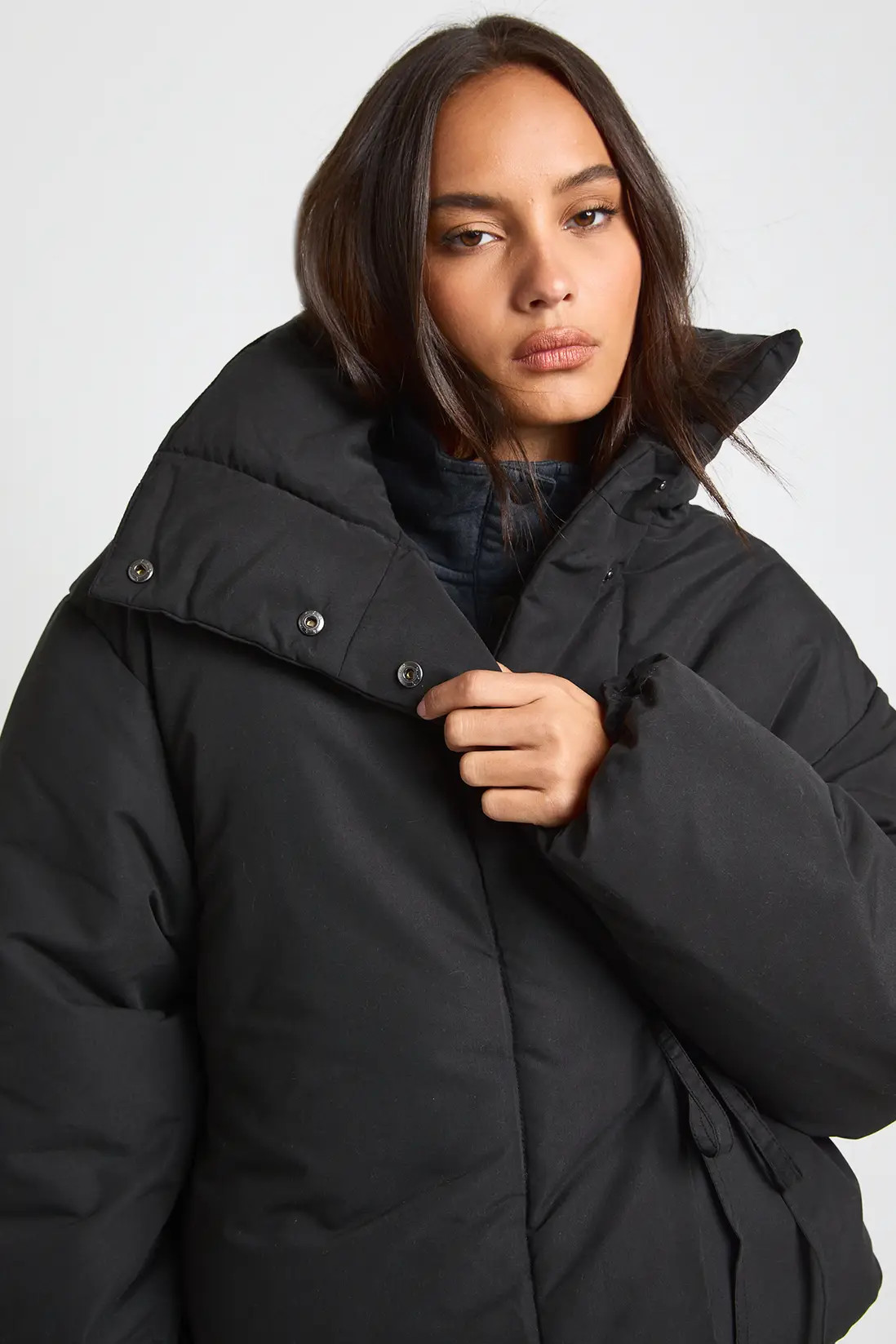 Short Funnel Neck Tie Side Puffer Jacket | boohoo (US & Canada)