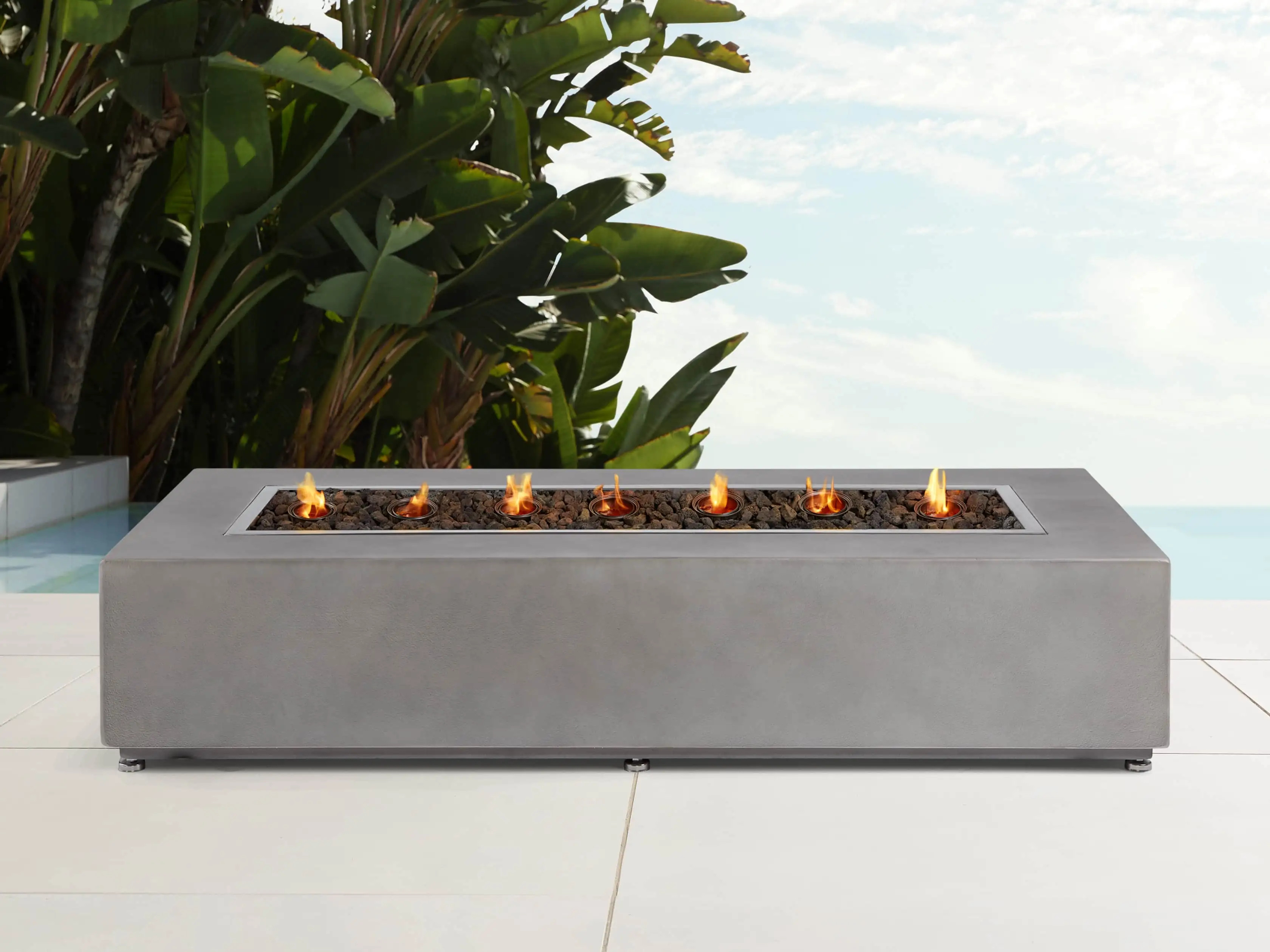 Outdoor 53"" Rectangle Concrete Fire Pit Table Cover | Arhaus