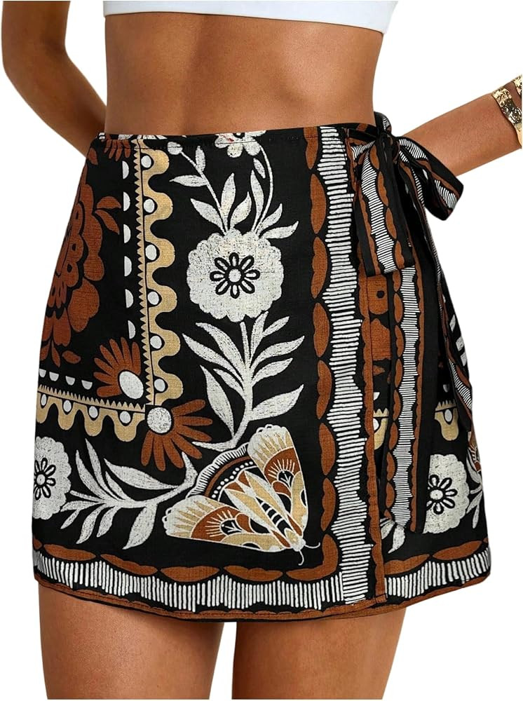 Women's Boho Starfish Ocean Print Wrap Skirt Vacation Mini Skirt | Amazon (US)