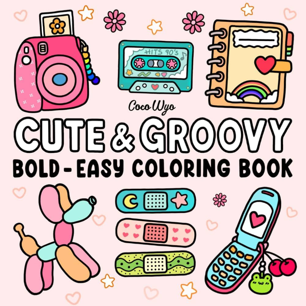 Cute & Groovy: Coloring Book for Adults and Kids, Bold and Easy, Simple and Big Designs for Relax... | Amazon (US)