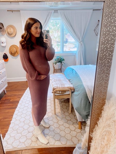 Dress non maternity - got my true size with a bump. I would recommend sizing down if you are not pregnant! 
Boots - for tts 

#LTKHoliday #LTKunder100 #LTKstyletip