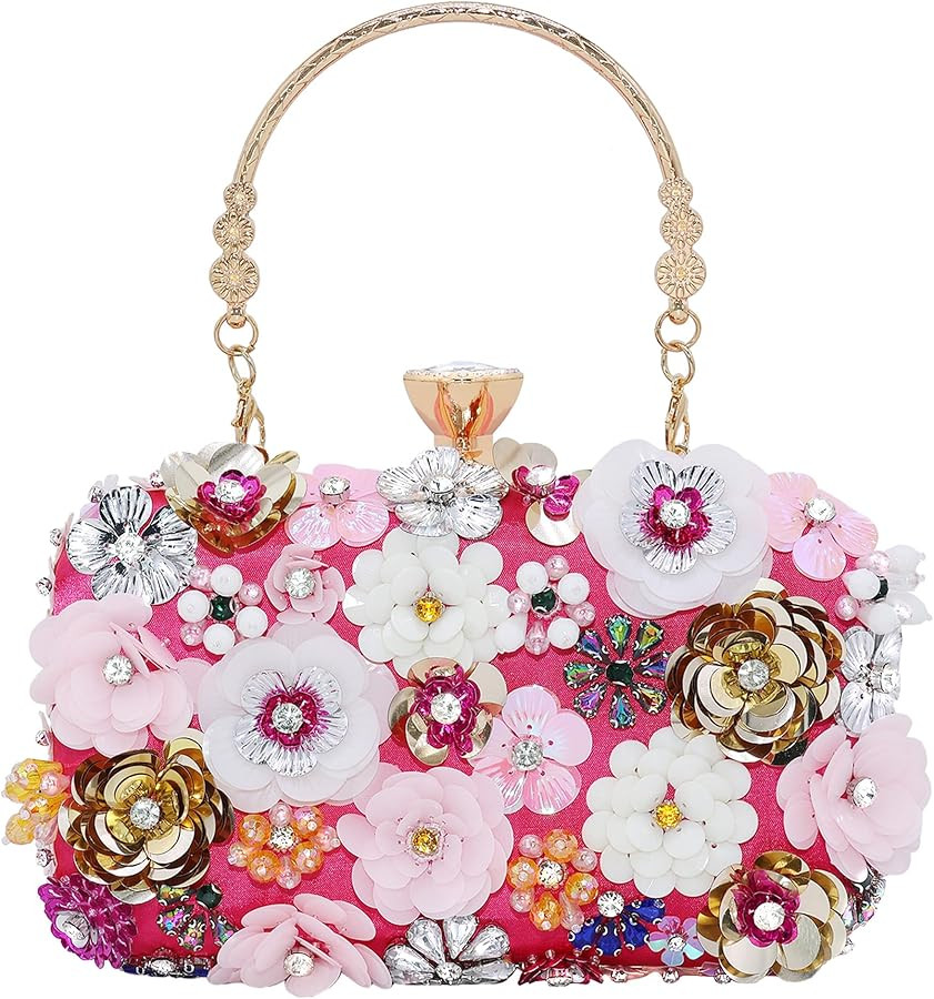 Milisente Women's Clutch Purse Flower Evening Handbag Chain Strap Shoulder Bag With Handle | Amazon (US)