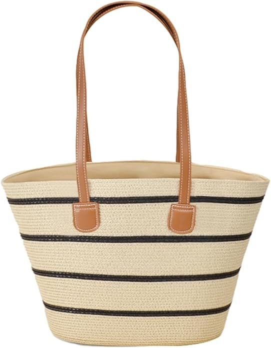 Straw Beach Bag for Women Straw Tote Bag Woven Purses Summer Shoulder Handbag Rattan Bucket Purse... | Amazon (US)
