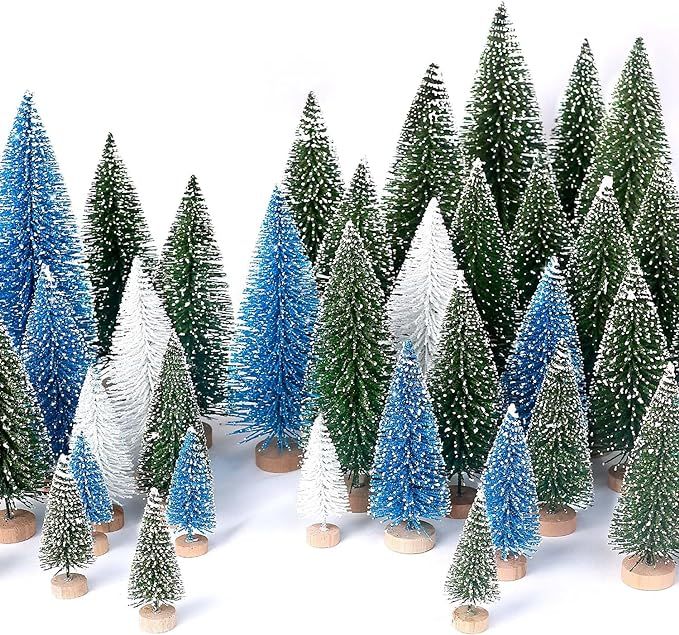 30Pcs Mini Christmas Trees Artificial Christmas Tree Bottle Brush Trees with Wooden Base for Chri... | Amazon (US)