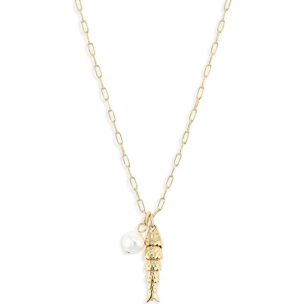 NORDSTROM RACK Demi Fine Faux Pearl & Fish Pendant Necklace in White- Gold at Nordstrom Rack | Nordstrom Rack