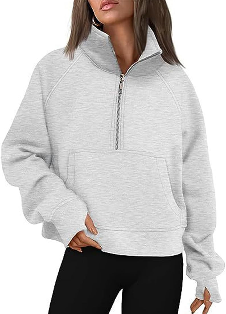 RZDYSQ Womens Zip Up Hoodies with Thumb Hole Fleece Womens Hooded Pullover Sweatshirts Half Zippe... | Amazon (US)