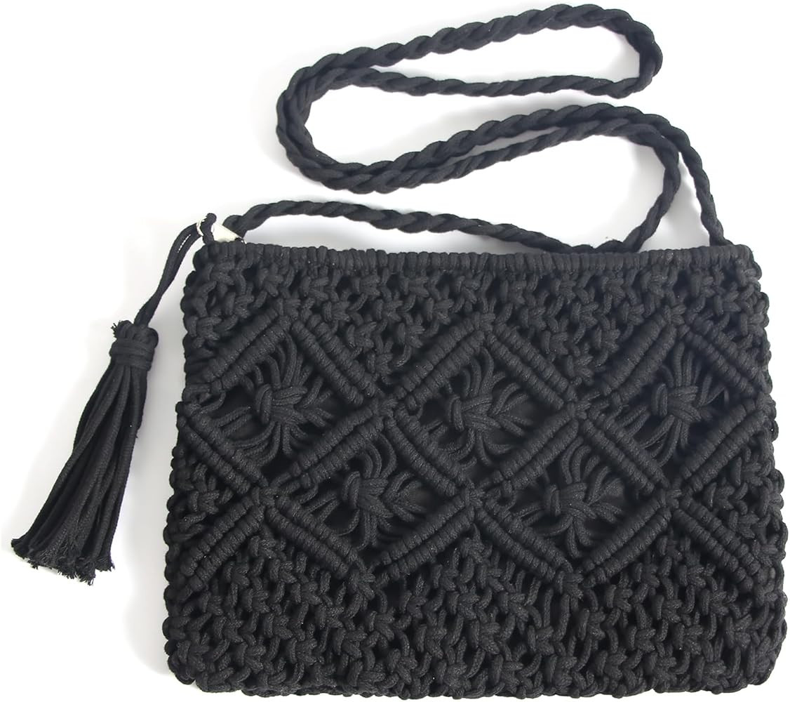 Eiyye Boho Crocheted Purse Summer Beach Purse Crossbody Bag, Boho Shoulder Bag Crochet Handmade P... | Amazon (US)