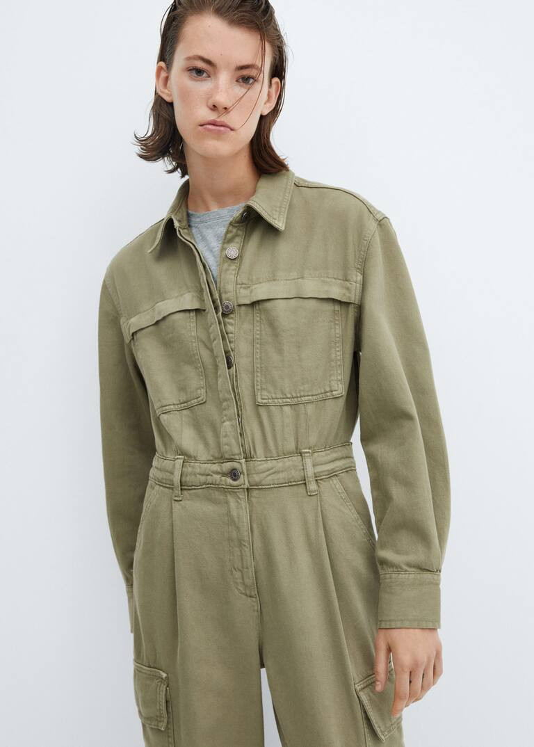 Combinaison jean cargo -  Femme | Mango France | MANGO (FR)