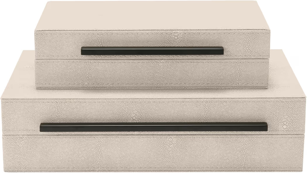 Generic Sagala Set of 2 Ivory Shagreen Decorative Boxes With Black Metal Handles, Faux Leather Je... | Amazon (US)