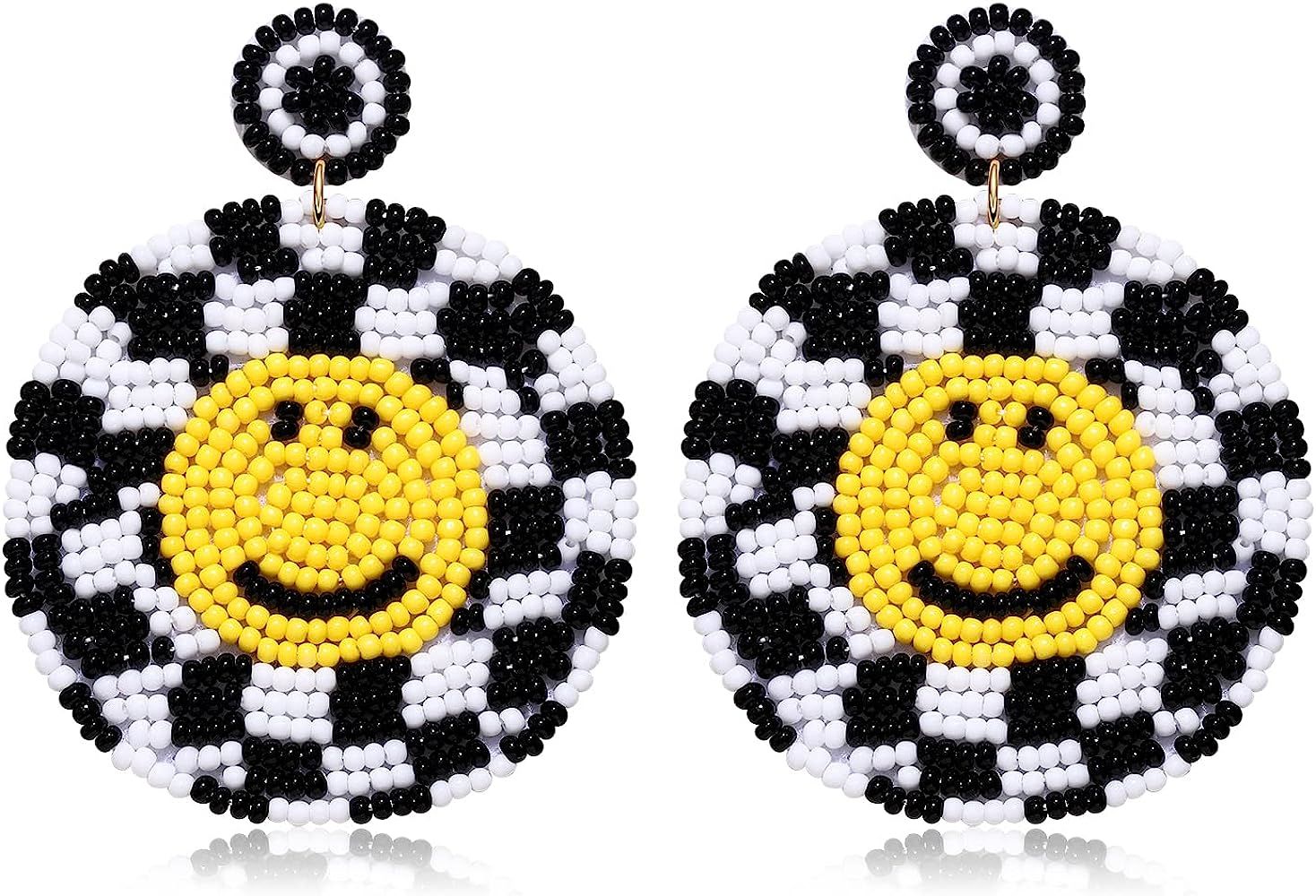 HZEYN Beaded Smile Face Earrings Statement Beaded Drop Earrings Cute Happy Face Dangle Fun Earrin... | Amazon (US)