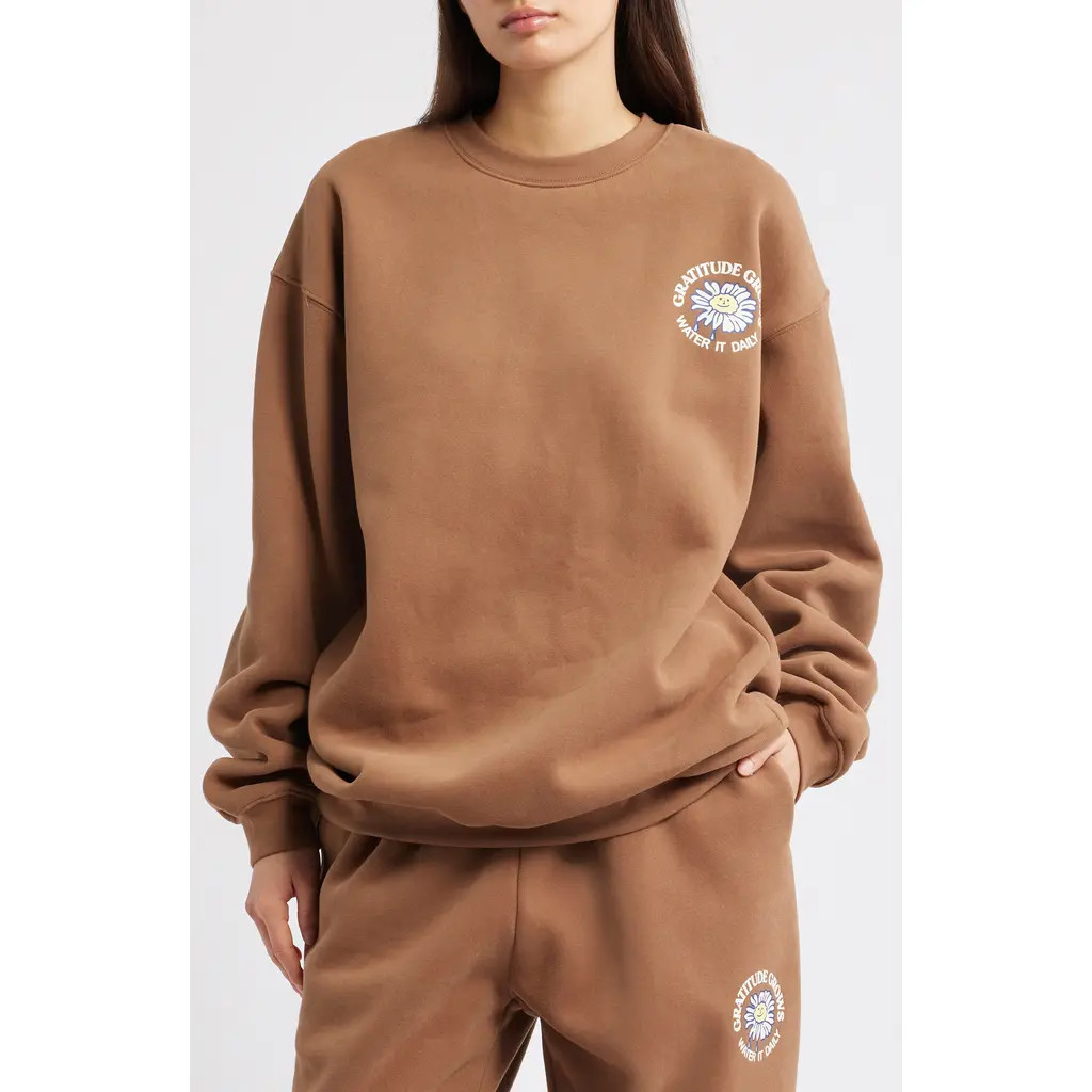 THE MAYFAIR GROUP Gratitude Grows Rows Graphic Sweatshirt in Brown at Nordstrom Rack, Size X-Small | Nordstrom Rack