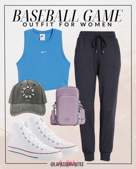 Stay comfortably chic at the ballpark with this sporty yet trendy outfit! Slip into joggers and a rib crop tank for relaxed vibes. Top it off with a baseball cap and grab your essentials in a phone crossbody bag. Finish the look with classic Converse Chuck Taylors for a timeless touch.

#LTKstyletip #LTKSeasonal