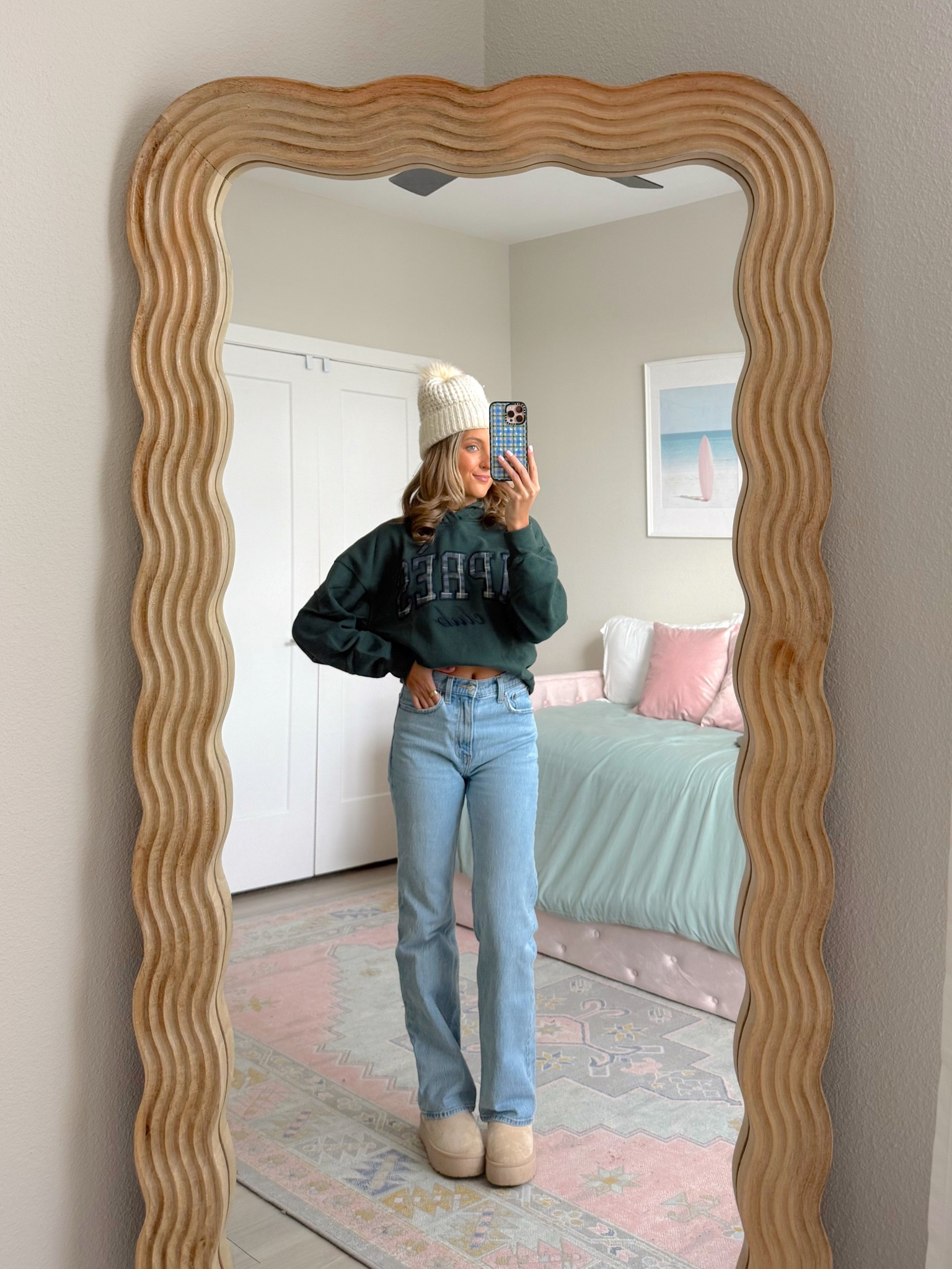 the cutest winter outfit from abercrombies sale - up to 40% off almost everything + use code AFMCKENZIE for an extra 15% off 🎄🩷 wearing a 24 reg jeans  

#LTKootd #LTKSaleAlert #LTKHoliday