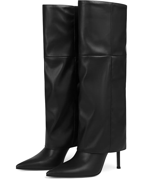 Oiamenne Women's Fold Over Boots Knee High Boots for Women Pointed Toe Stiletto Heel Long Boots S... | Amazon (US)