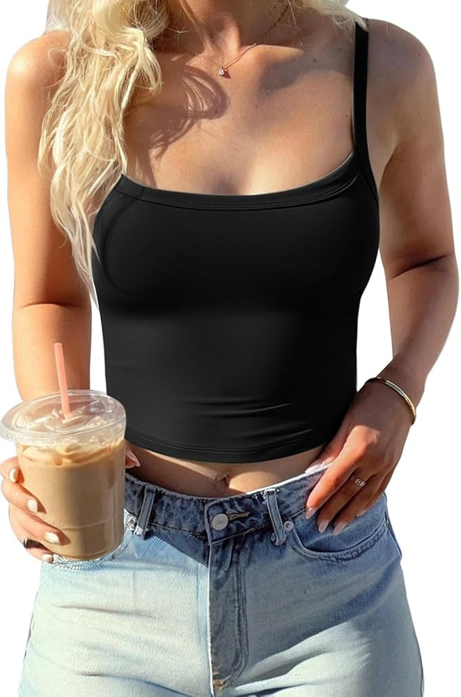 CHYRII Womens Tank Tops with Built in Bra Fashion Workout Top Longline Sports Bra Basic Camisole ... | Amazon (US)