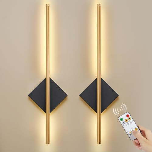 Battery Operated Wall Sconces Set of Two, Modern Sconces Wireless Cordless Rechargeable Light with Remote, Gold and Black Wall Lamp Dimmable Home Decor for Bedroom Living Room Hallway Timing 23.6 Inch | Amazon (US)