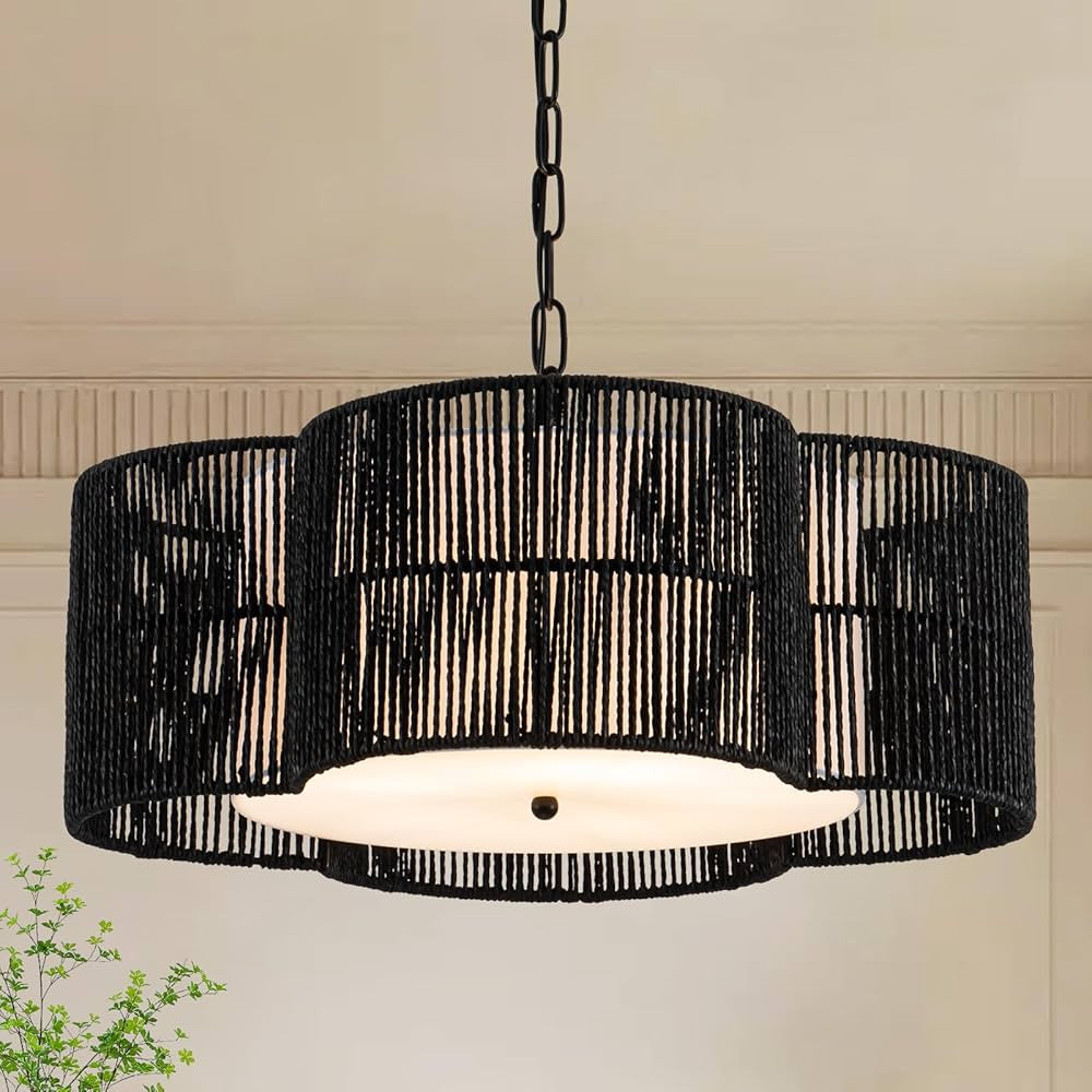 Rattan Farmhouse Chandelier 5-Light Boho Large Rustic Pendant Light | Amazon (US)