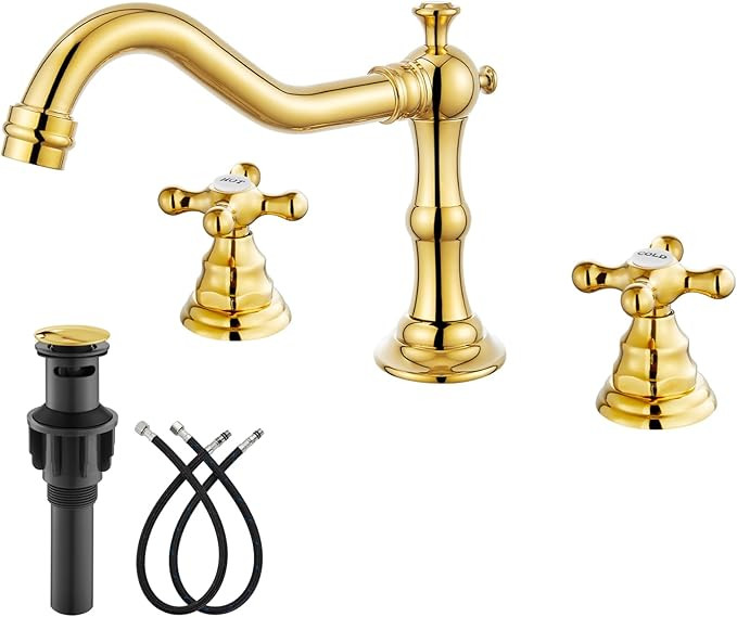 gotonovo Bathroom Faucet 3 Hole 8 Inch Widespread Bathroom Sink Faucet 2 Cross Handles Vintage La... | Amazon (US)