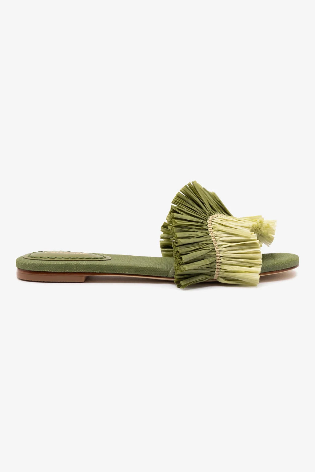 Ivy Fringe Flat In Seaweed Raffia | Larroude