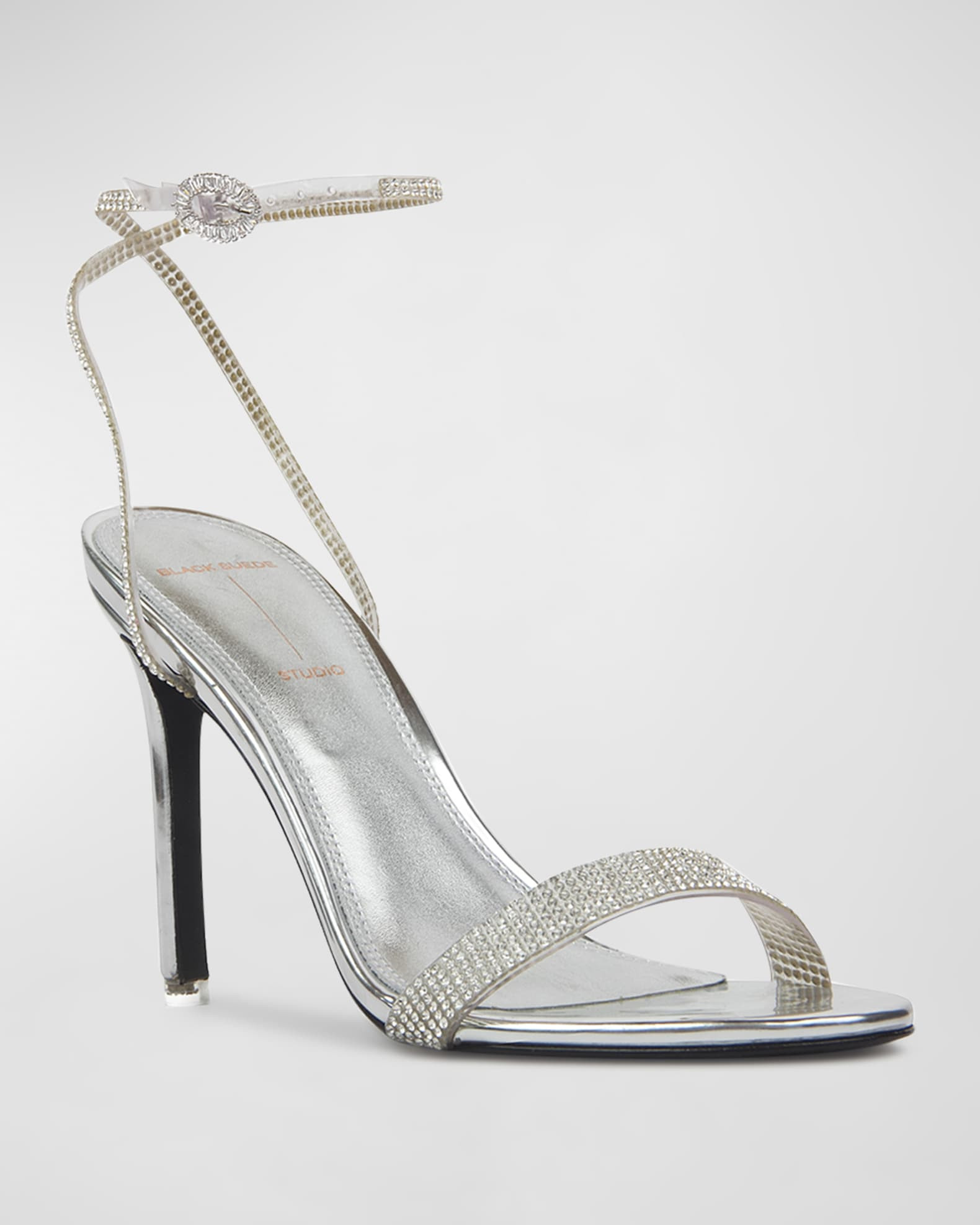 Black Suede Studio Lexi Rhinestone Ankle-Strap Sandals | Neiman Marcus