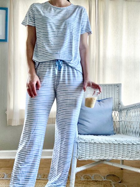 Welcoming spring weather (even if it doesn’t stick around) with stripes, iced coffee, and short sleeve pajamas! My favorite material of @lakepajamas is their DreamKnit and it’s so fun that they are introducing new prints and styles in this fabric. I’m wearing a medium in this watercolor stripe print, but it seems to run a bit bigger than some of my other LAKE mediums. Next on my wishlist is the relax shorts set in this same material! I’ve linked the ones I’m wearing and other adorable options from this launch on my LTK profile. 

#lakepajamas #lakepartner #stripedpajamas #lakedreamknit #bridesmaidspajamas 
