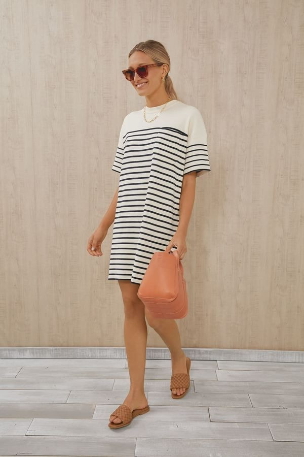 Navy Knit Striped Frenchie Dress | Tuckernuck (US)