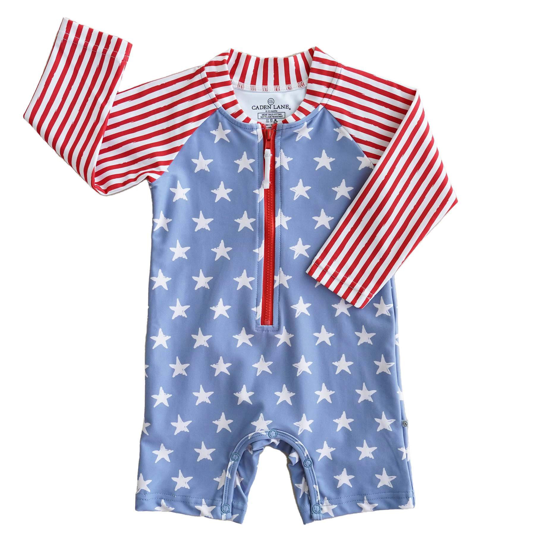 Long Sleeve Rash Guard Swim Romper Shortie | All American | Caden Lane