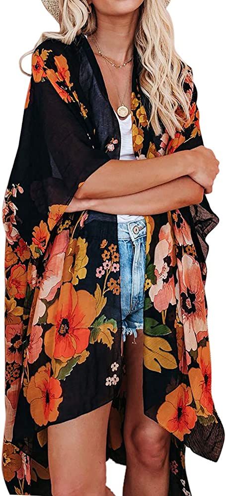 Jayscreate Women's Chiffon Kimono Cardigans Lightweight Batwing Summer Casual Long Boho Sheer Car... | Amazon (US)