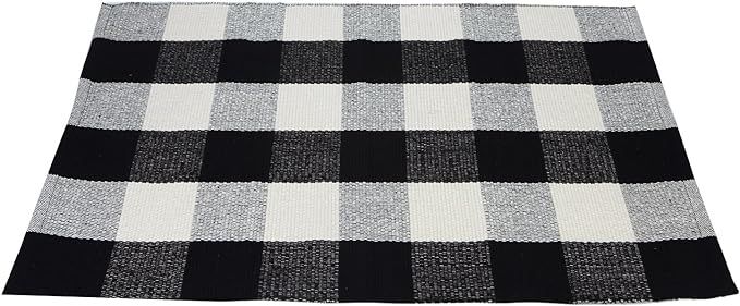 Black White Cotton Rug Checkered Plaid Area Rug Kitchen Mat Entry Way Bath Doormat Bedroom Carpet... | Amazon (US)