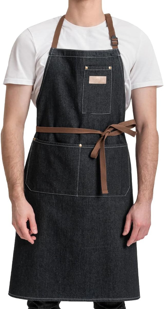 ROTANET Denim Work Apron with 3 Pockets Jean Shop Aprons for Chef Hairstylist Kitchen Woodworking... | Amazon (US)