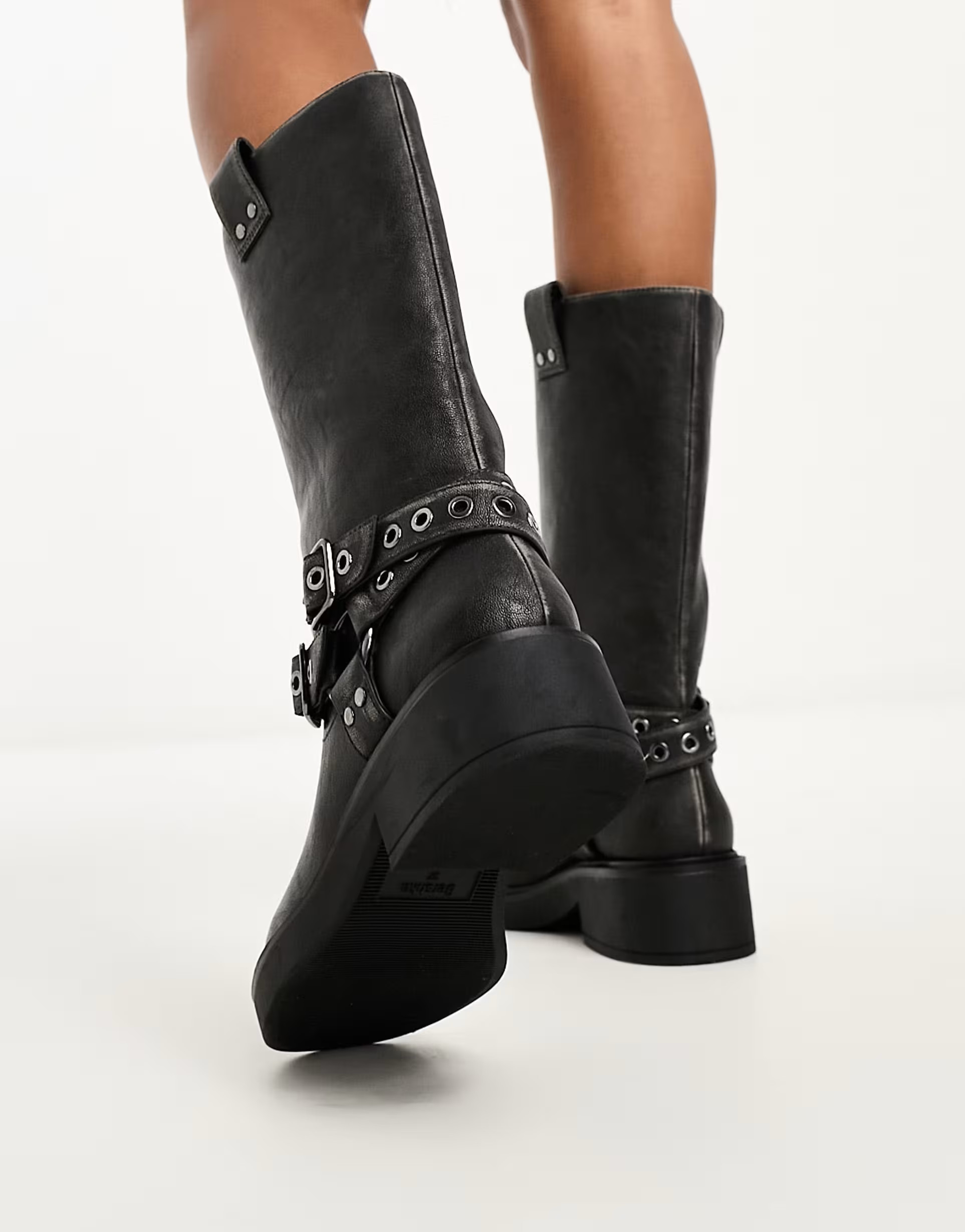 Bershka buckle detail calf length boots in black | ASOS (Global)